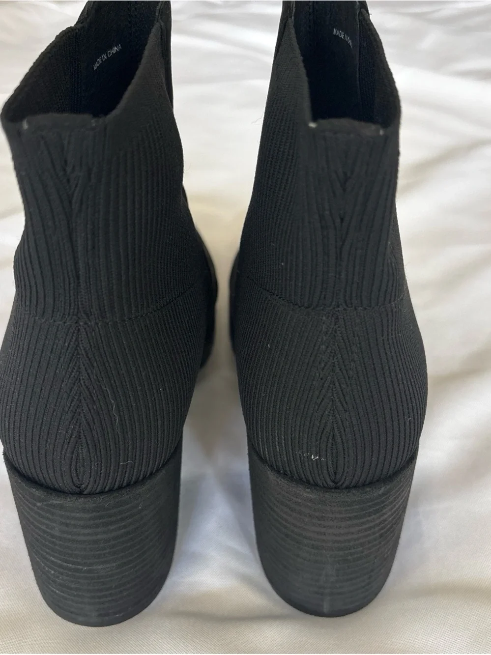 Eileen Fisher Black Stretch Suede Ankle Booties with Block Heel and Lug Sole